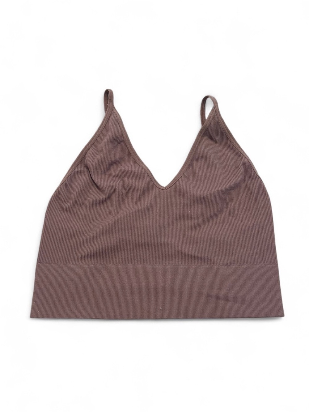 Brown Ribbed Crop Top